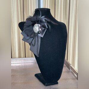 Feather and chiffon brooch